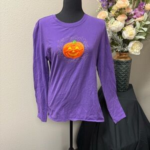 Purple Halloween Pumpkin Long Sleeve Tee Shirt Women’s L 12/14 Fall Costume Top